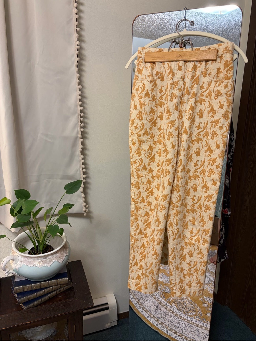 French Cream & Mustard Floral Wide-Leg Trousers